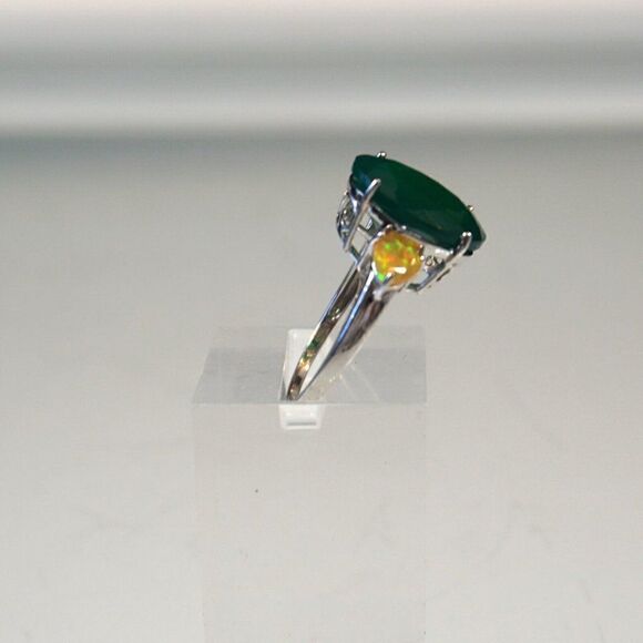 Jadeite w Yellow Tourmaline Gemstone Cocktail Ring Sterling Silver Signed Sz 9 - Picture 3 of 13